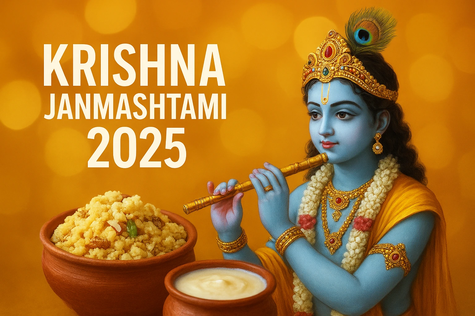Krishna Janmashtami 2025 पर सजी झांकी जिसमें भगवान कृष्ण को धनिये की पंजीरी और पंचामृत का भोग लगाया जा रहा है, जन्माष्टमी 2025 उत्सव