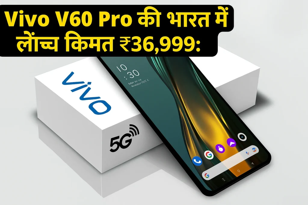 Vivo V60 Pro 5G स्मार्टफोन का प्रीमियम डिज़ाइन और डिस्प्ले, बॉक्स के साथ प्रदर्शित, लॉन्च कीमत ₹36,999 के साथ